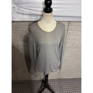 Michael Stars Womens Grey Metallic Trim Long Sleeve Scoop Neck Slub Top OS